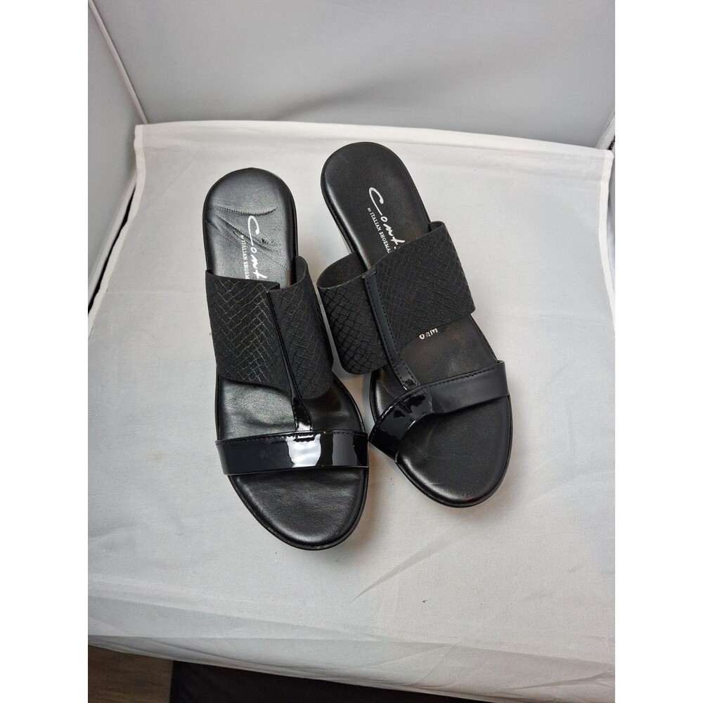 CONTESA Italian Shoemarkers Black Wedge Heels Sandals Women's Size 6.5